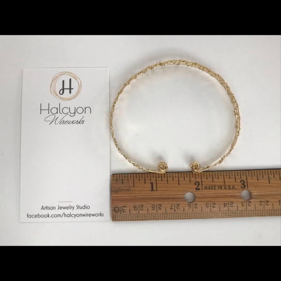 Hammered Brass Wrapped Wire Cuff Bangle Bracelet - Picture 3 of 6